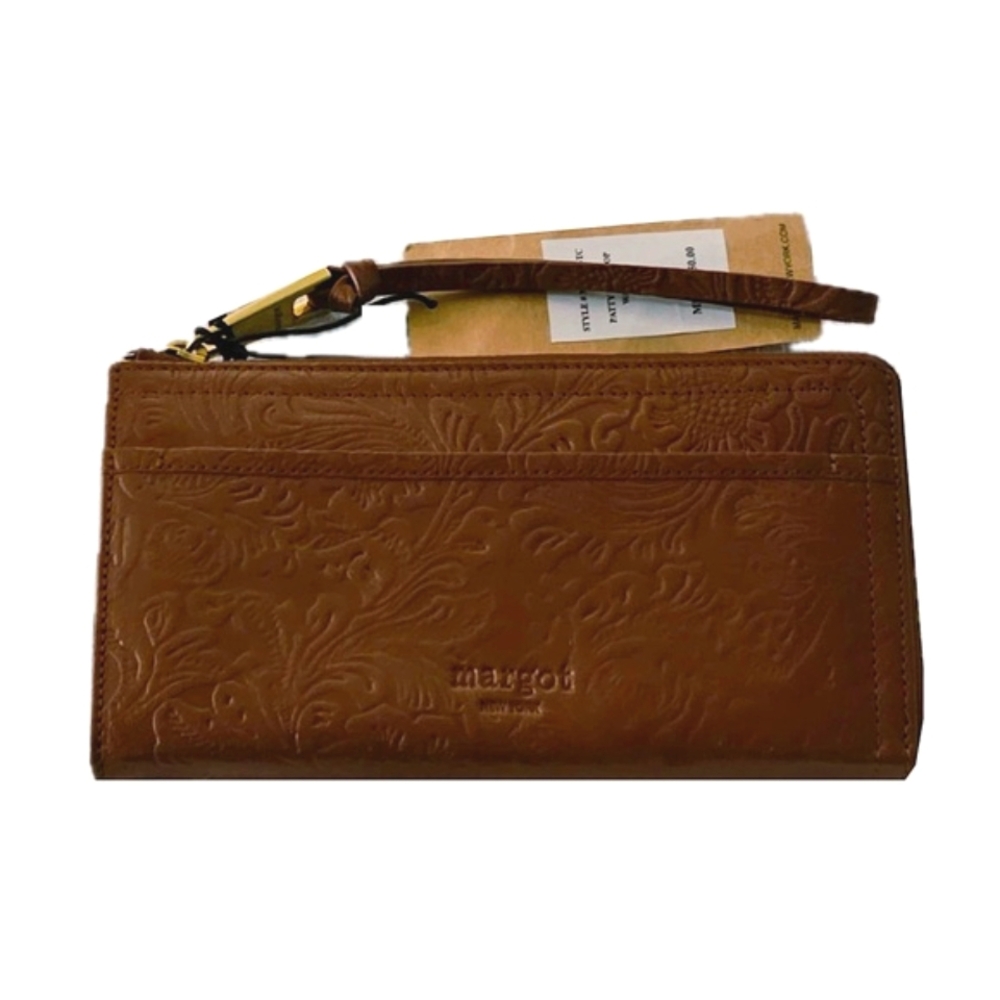 margot Brown Embossed Leather Wristlet Wallet